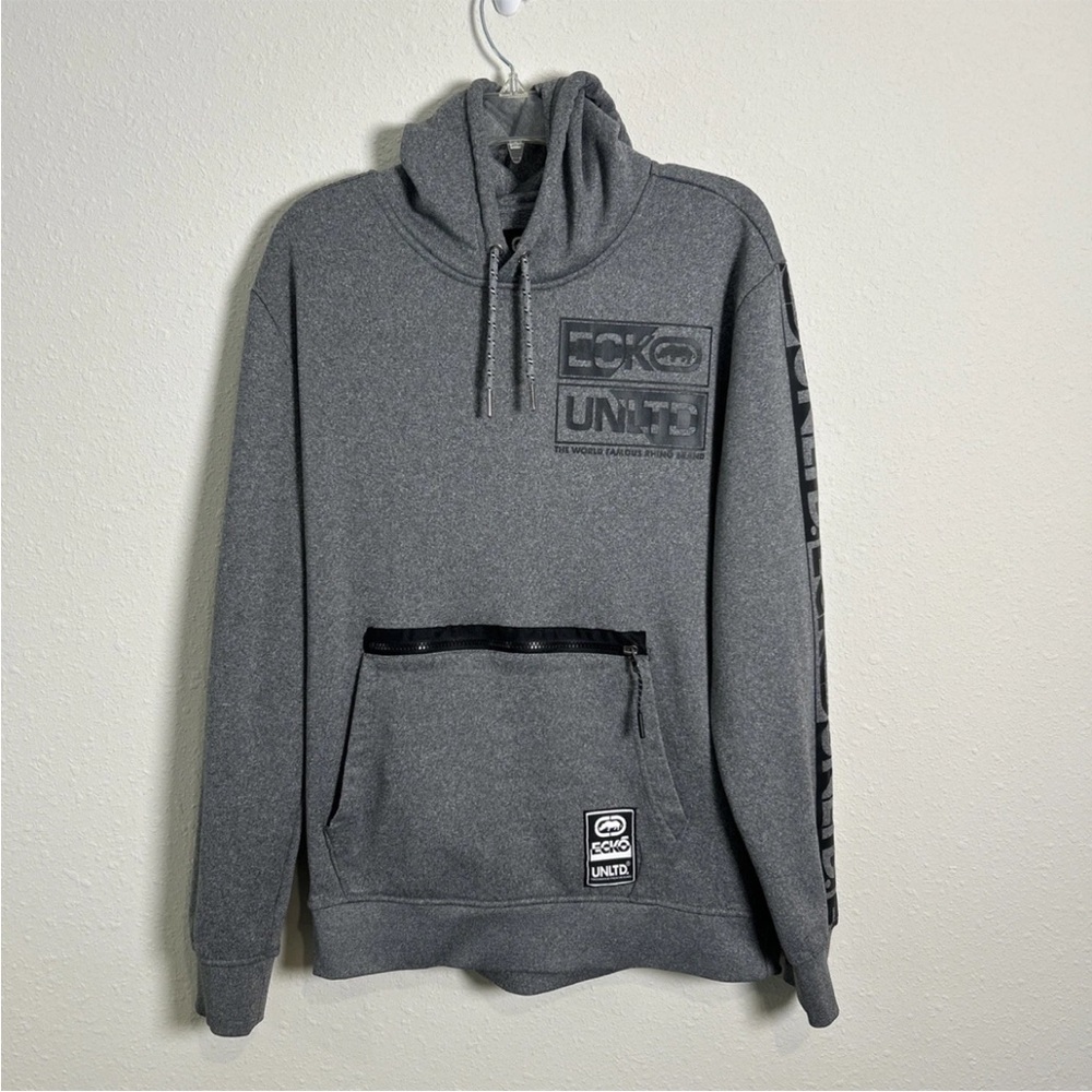 Ecko Unlimited Stacked Rhino Brand Hoodie Sweatshirt Gray Retro Rhino Men's Med